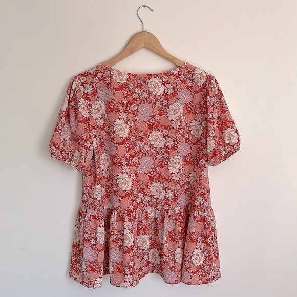 W5 Spring Floral Balloon Sleeve Babydoll Top - Picture 3 of 5